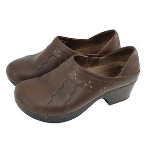 Dansko Women Brown Scalloped Leather Hailey  Studded Clogs Sz US 10.5-11 EUR 41
